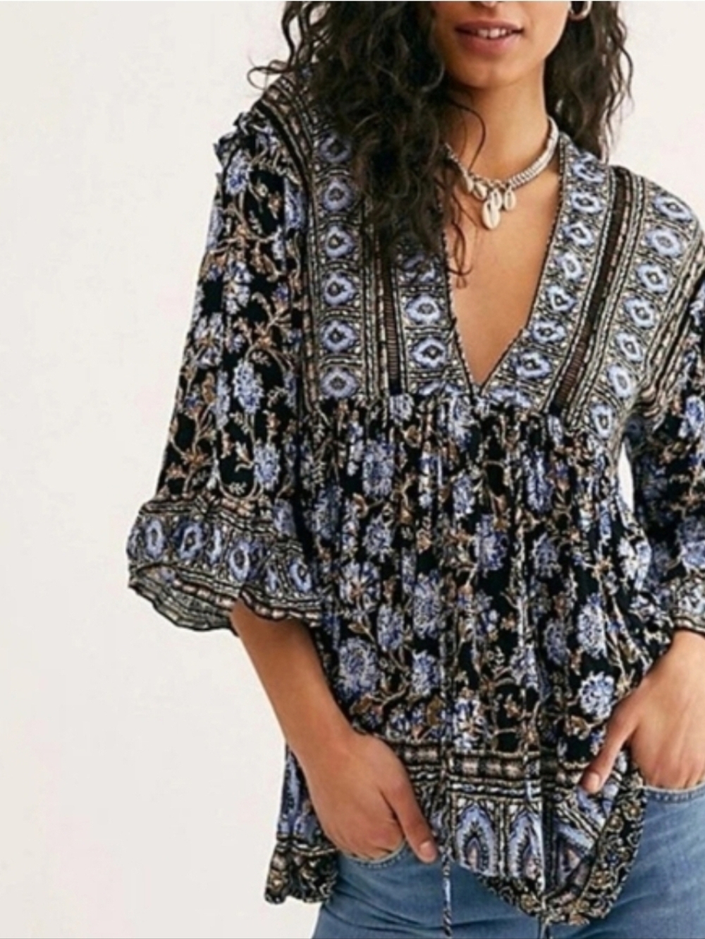 Free People Moonlight Dance Tunic Top BLUE Size MEDIUM NWT